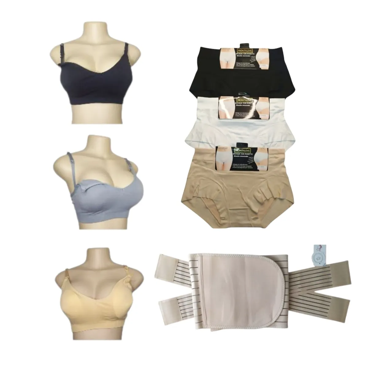 FASHIONS - Pack maternidad 3 sostenes lactancia 3 calzones faja postparto