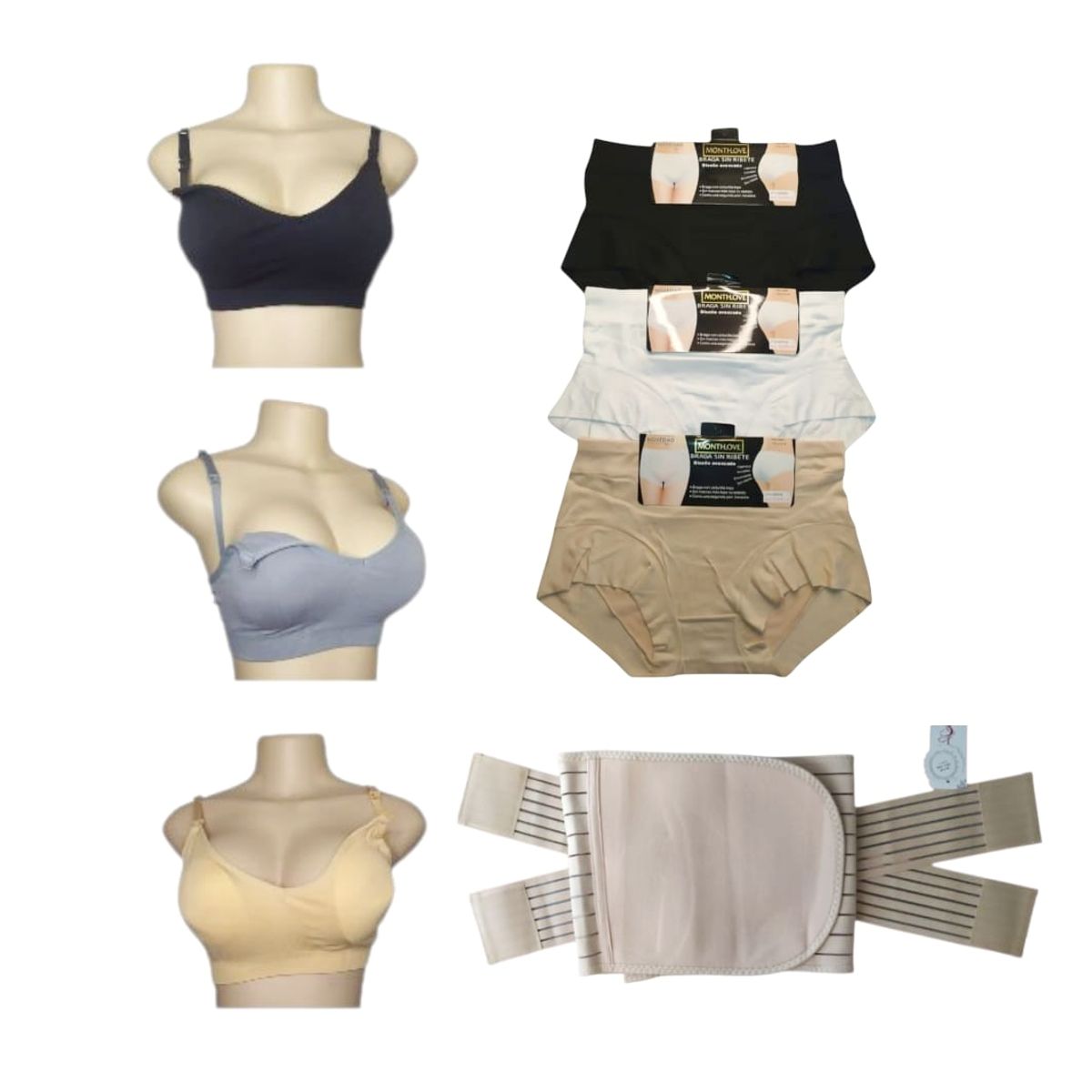 FASHIONS - Pack maternidad 3 sostenes lactancia 3 calzones faja postparto