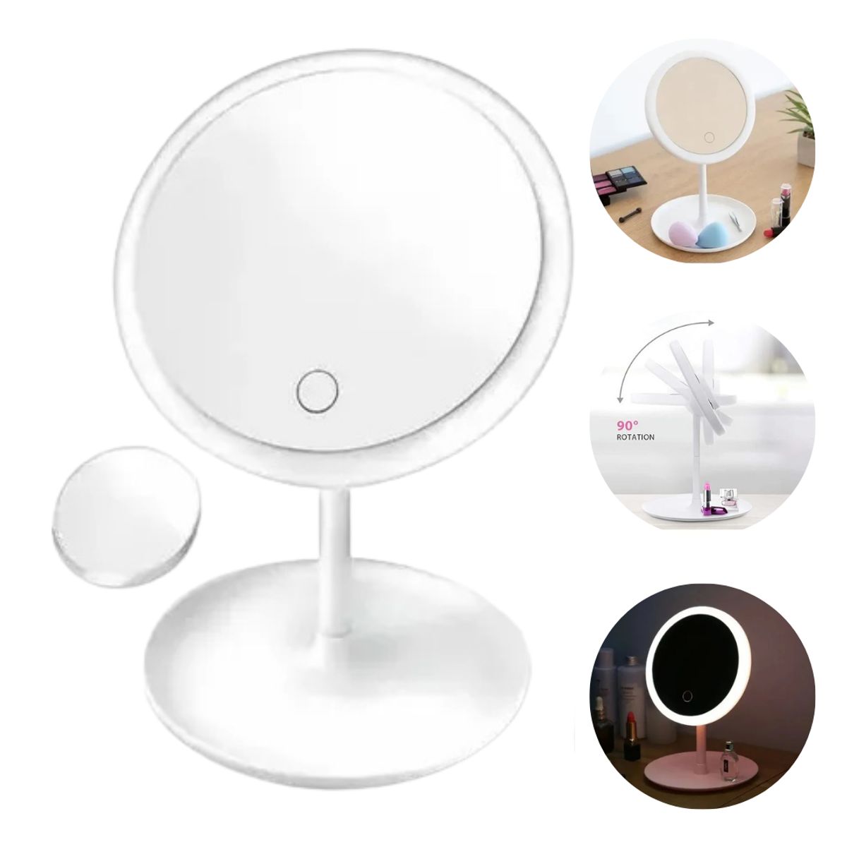 MOVI - Espejo Tocador LED Recargable 3 Tonos de Luz