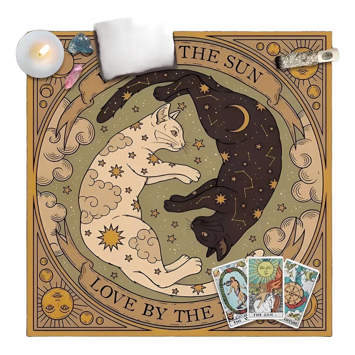 COMPUTECH - Paño Tarot Gatos Terciopelo Tapete Oráculo