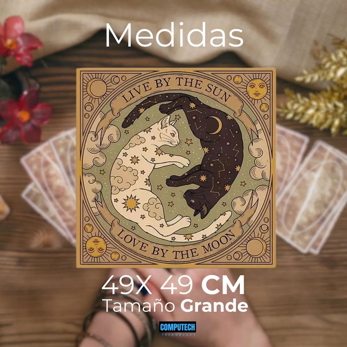 COMPUTECH - Paño Tarot Gatos Terciopelo Tapete Oráculo