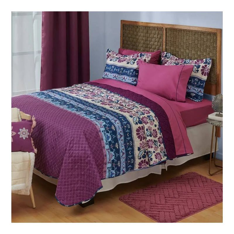 GENERICO - Cubrecama Sherpa Estampada 1.5 Plazas - Ornamento Morado