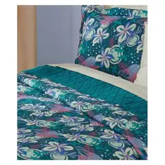 GENERICO - Cubrecama Sherpa Estampada 1.5 Plazas - Viola Petróleo