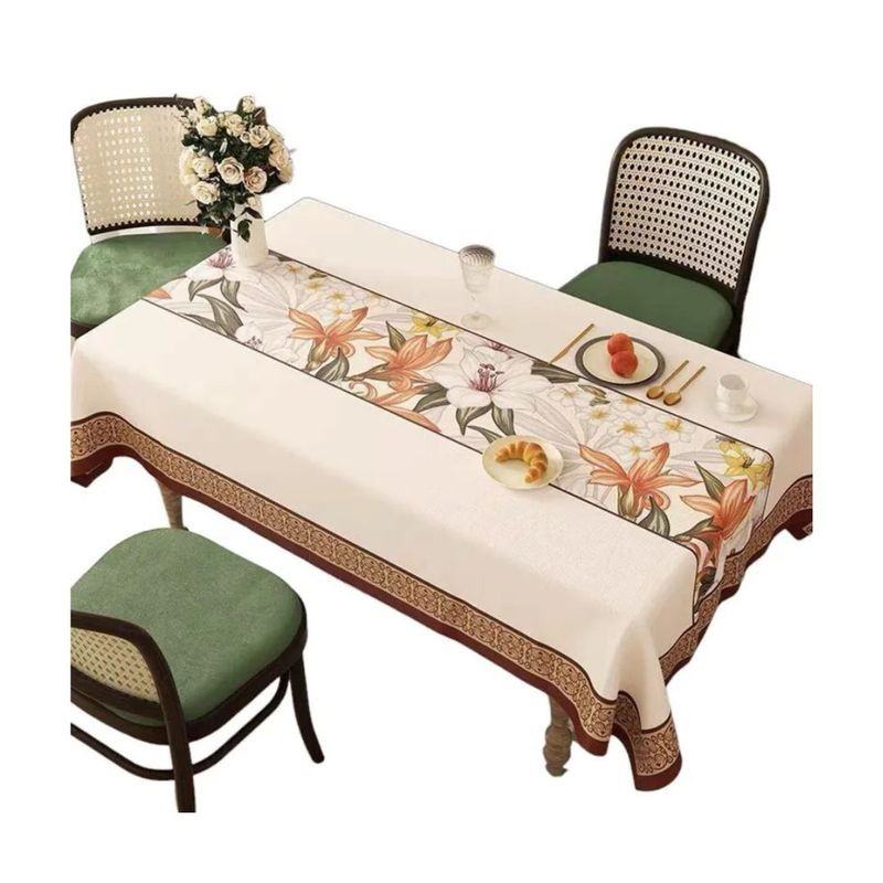 GENERICO - Manteles Antimanchas 140x220 cm - Crema Flores Lirios