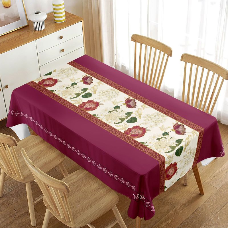 GENERICO - Manteles Antimanchas Rectangular 140x220 cm - Burdeo Rosas