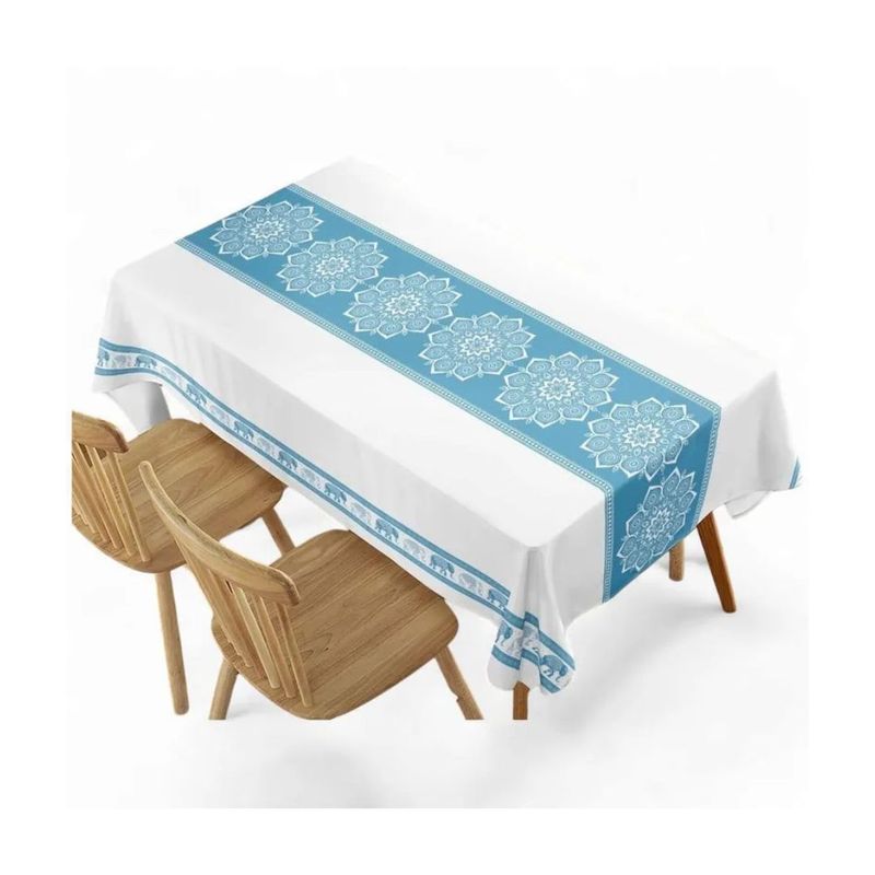 GENERICO - Manteles Antimanchas Rectangular 140x220 cm - Blanco Celeste Mándala