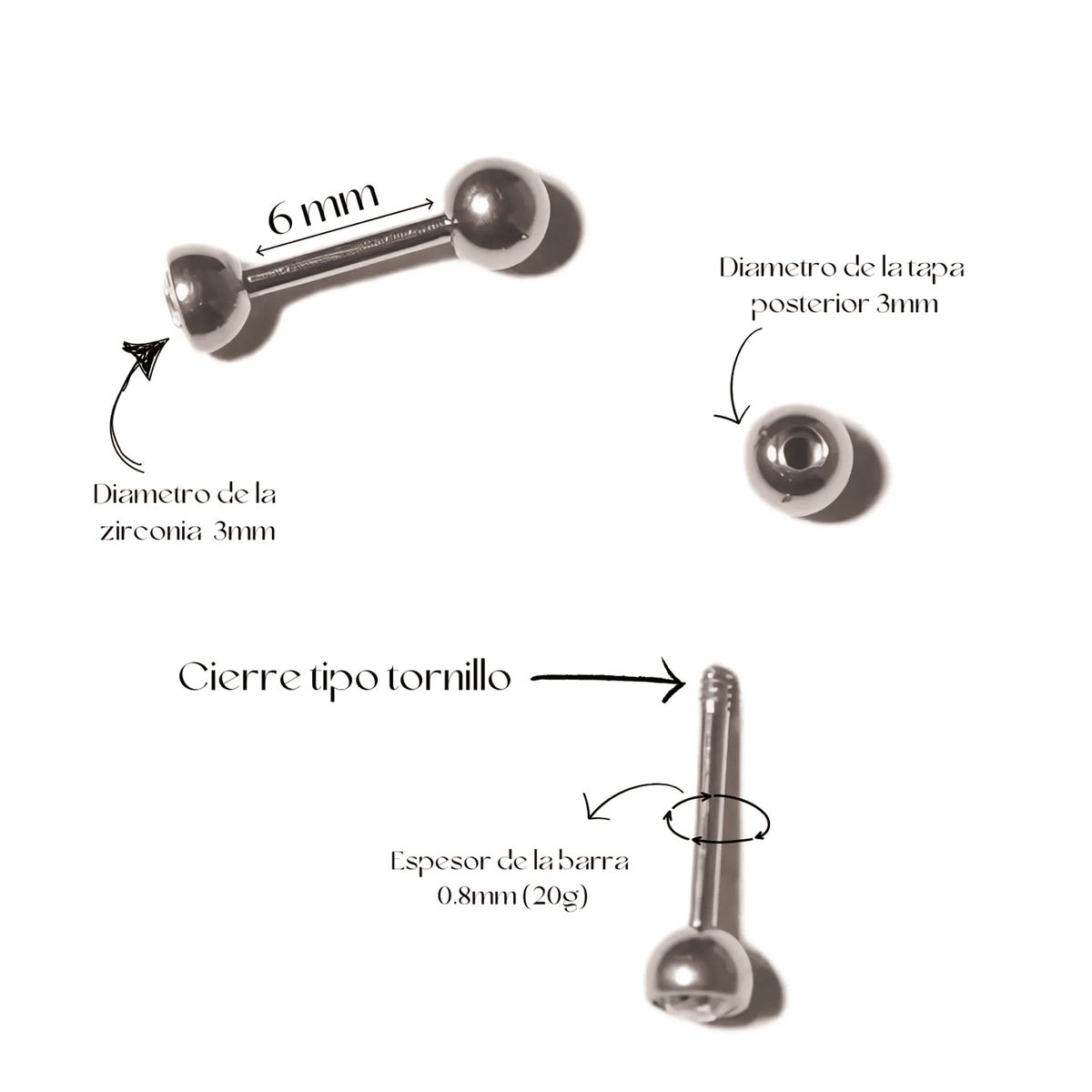 ELBAULDEJUMA - Aros punto de luz 3mm titanio G23 tapa de seguridad 20g