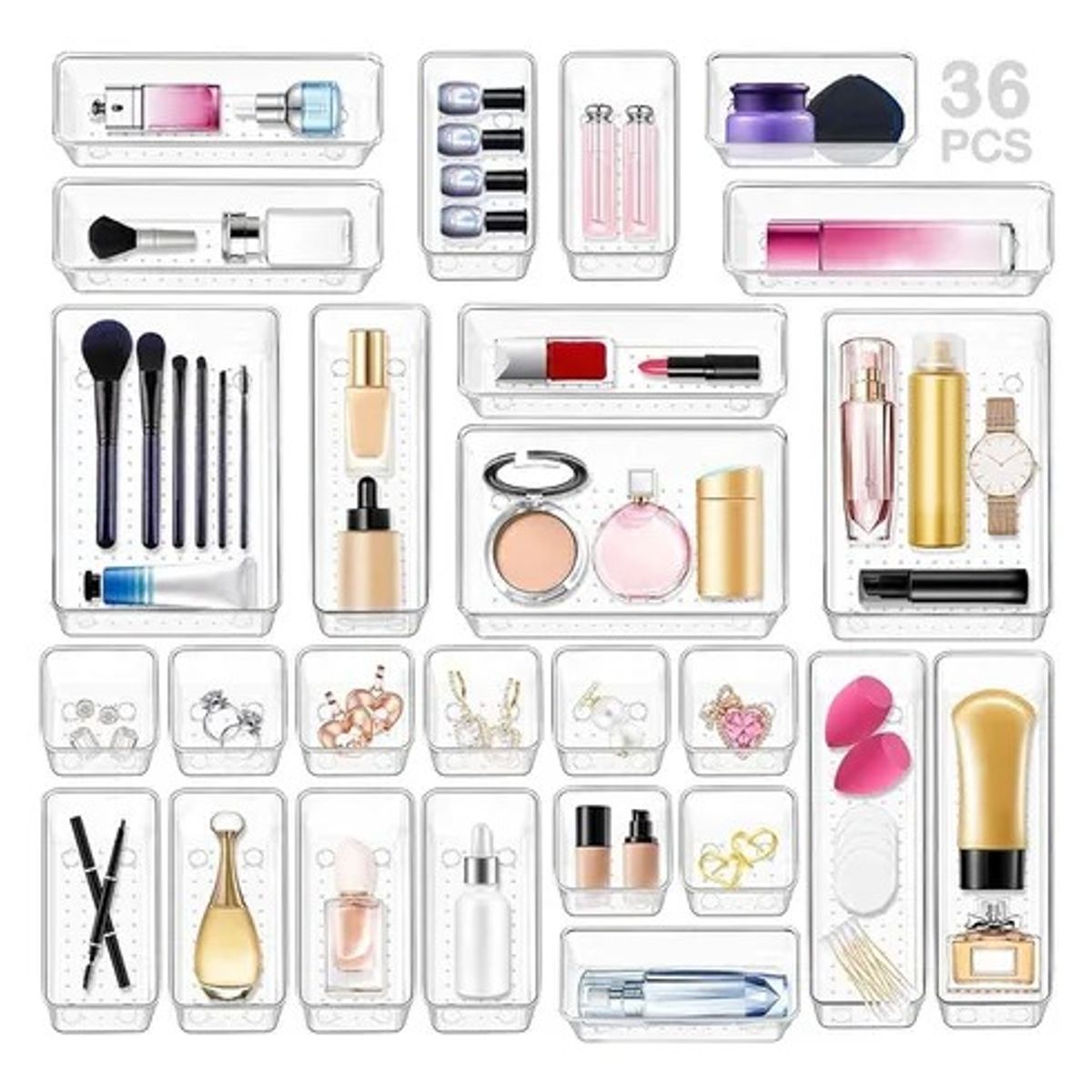 EVERSO - 36 Pcs Organizadora Separador Cajones Transparente Multiuso