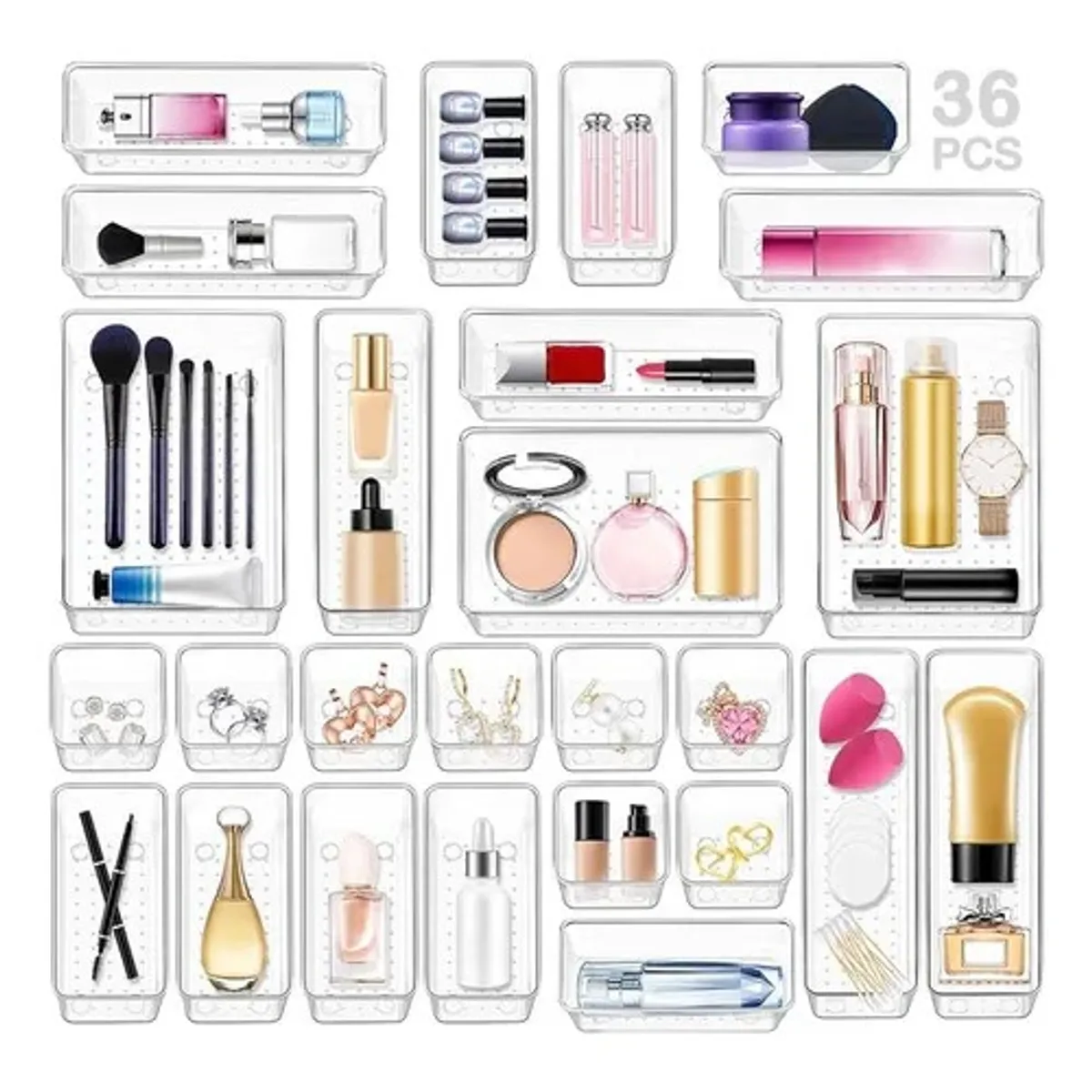 EVERSO - 36 Pcs Organizadora Separador Cajones Transparente Multiuso