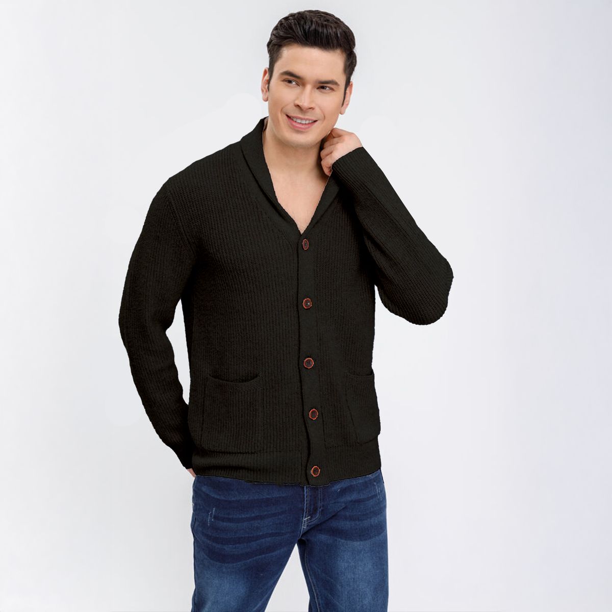 AGW - Sweater Chaleco Térmico Mezcla Lana Hombre Suéter Abotonado
