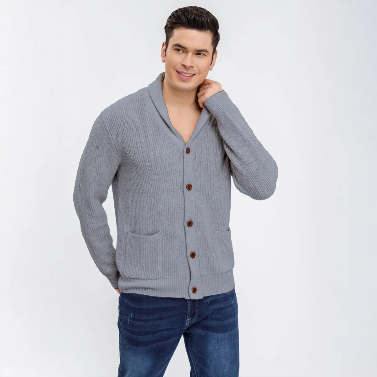 AGW - Sweater Chaleco Térmico Mezcla Lana Hombre Suéter Abotonado