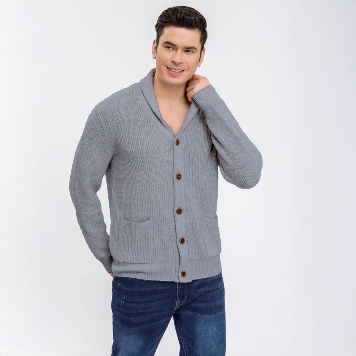 AGW - Sweater Chaleco Térmico Mezcla Lana Hombre Suéter Abotonado