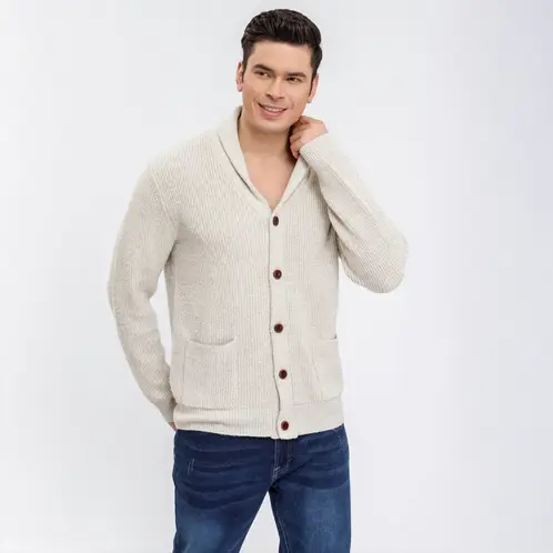AGW - Sweater Chaleco Térmico Mezcla Lana Hombre Suéter Abotonado