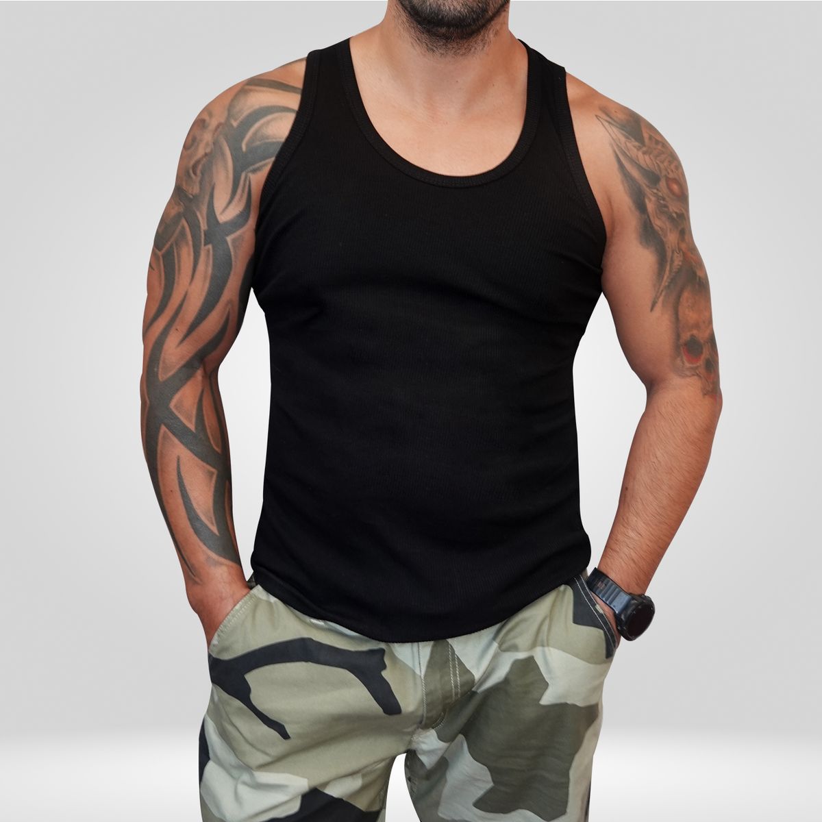 AGW - Camiseta Musculosa Hombre Algodón Regular Fit Polera Gym