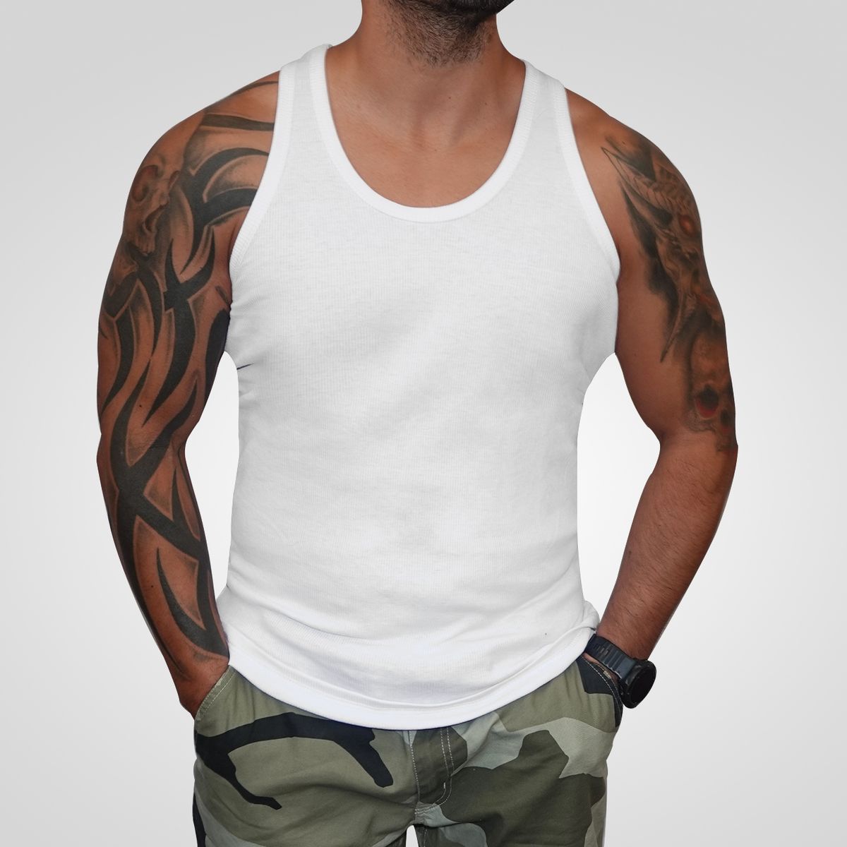 AGW - Camiseta Musculosa Hombre Algodón Regular Fit Polera Gym