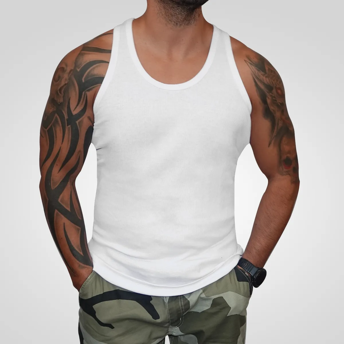 AGW - Camiseta Musculosa Hombre Algodón Regular Fit Polera Gym