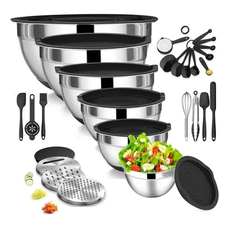 GENERICO - Juego De Bowls Con Tapa Acero Inoxidable Antideslizante