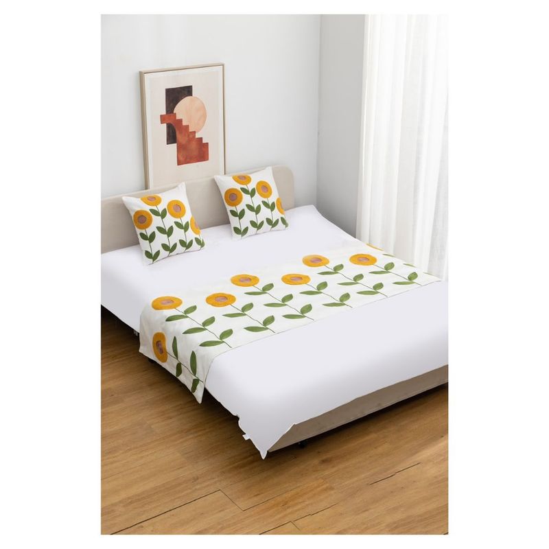 GENERICO - Piecera Bordada 2 Plazas 70 x 210 cm Flores Amarillas