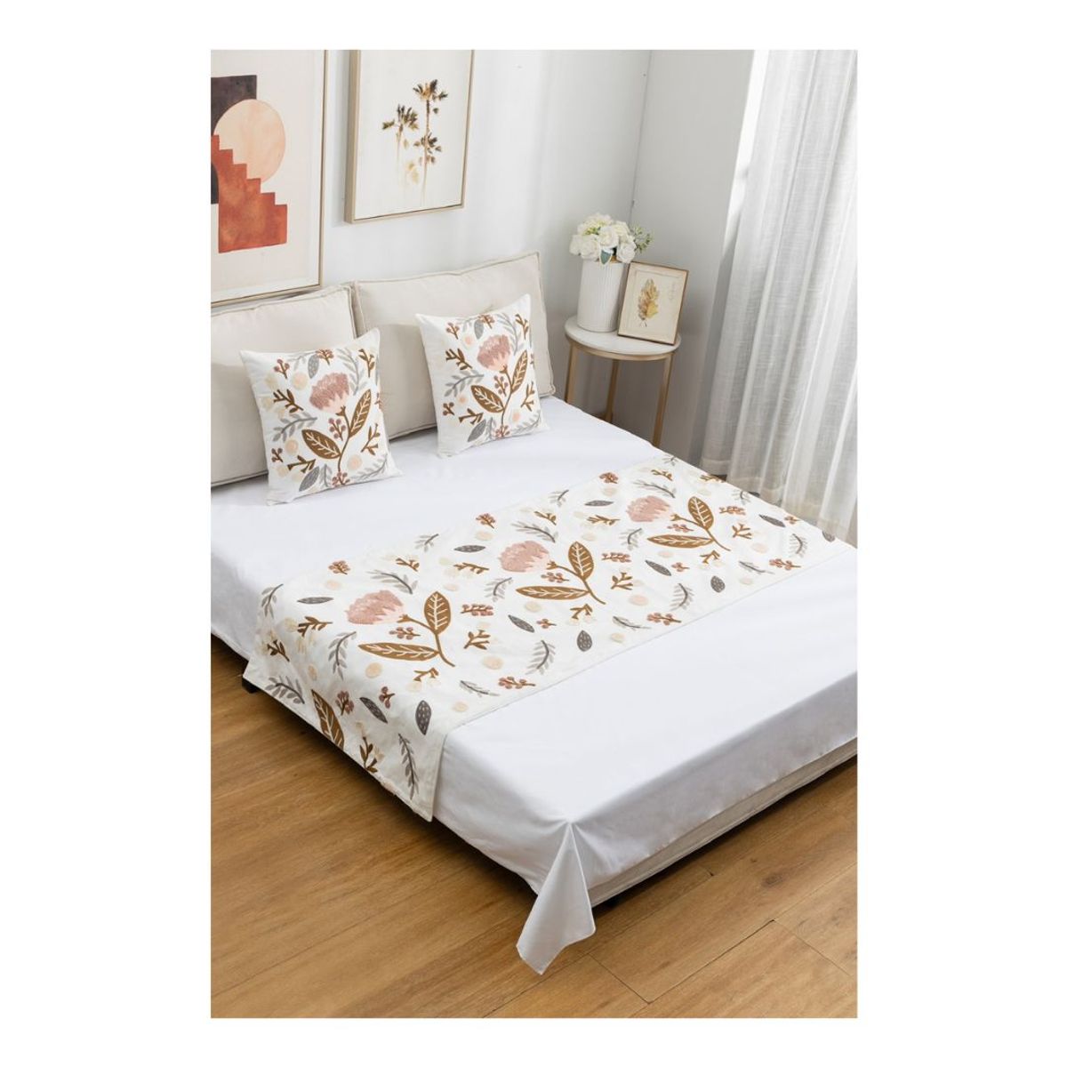 GENERICO - Piecera Bordada 2 Plazas 70 x 210 cm Rosa Pastel