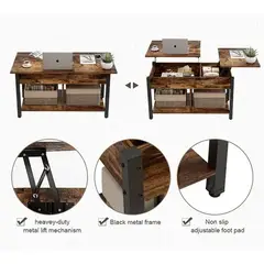 EVERSO - Mesa De Centro Elevable Para Sala De Estar 110x49x48cm