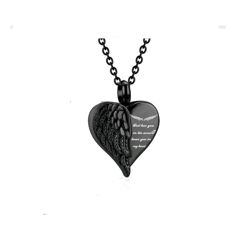 GENERICO - Collar relicario cremación urna  CORAZÓN BLACK
