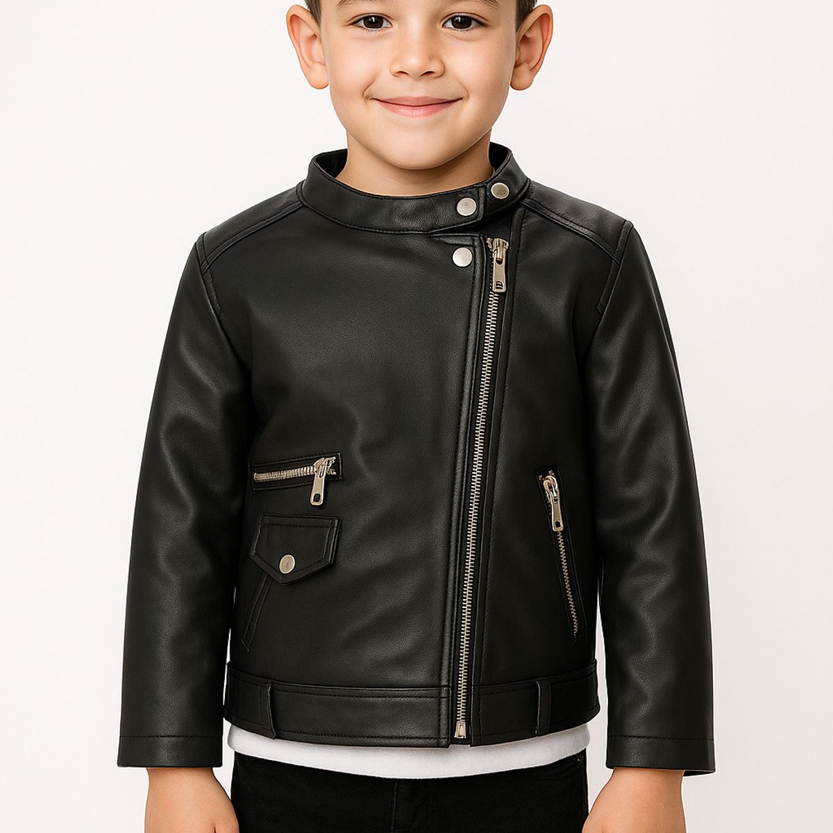 KIBOU - Chaqueta Biker Niños Ecocuero Premium Estilo Motociclista Urbana