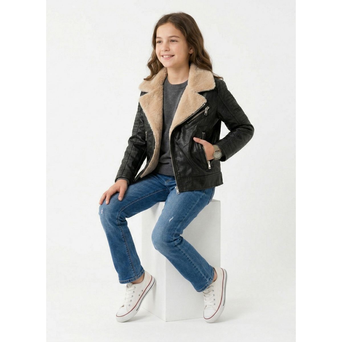 KIBOU - Chaquetas Aviadora de Ecocuero con Polar para Niños
