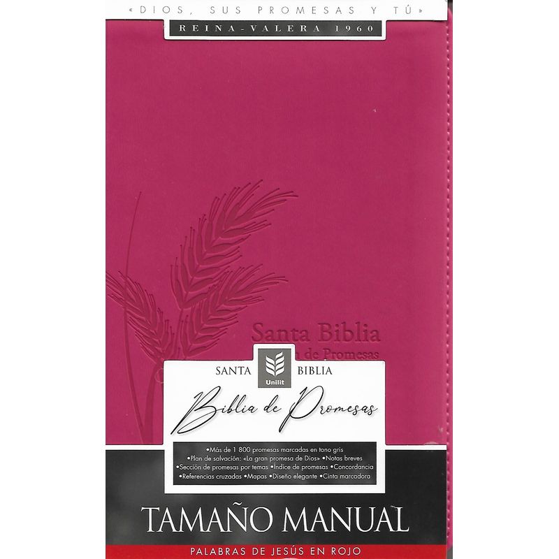 UNILIT - BIBLIA DE PROMESAS RVR1960 TAMAÑO MANUAL IMITACIÓN PIEL FUCSIA HOJA