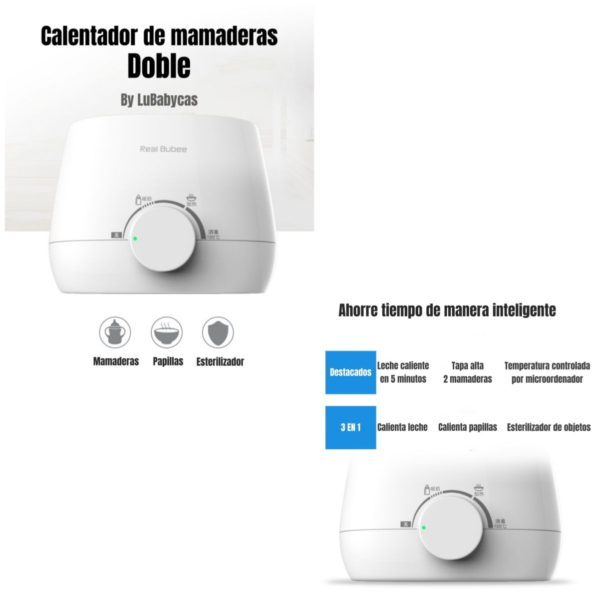 LUBABYCAS - Calentador de Mamaderas Doble 3 En 1 By Lubabycas Bebé