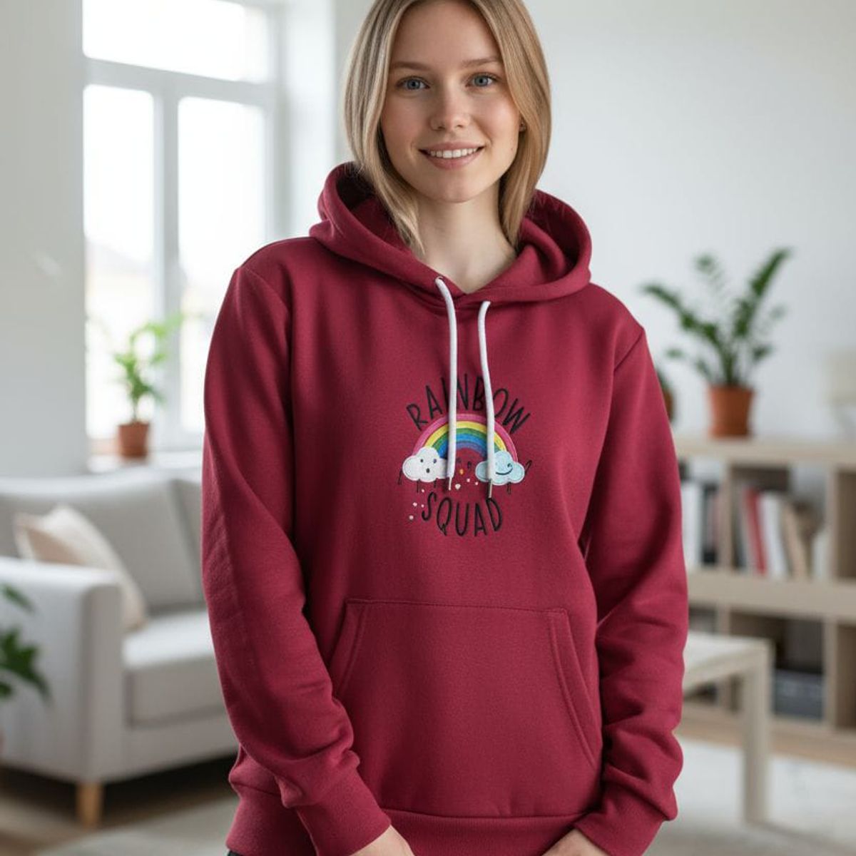 ROLY - POLERON ROJO Arcoiris Canguro Con Gorro