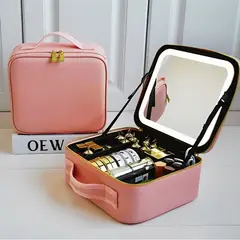 MOVI - Cosmetiquero Organizador de Maquillaje con Luz LED Rosado