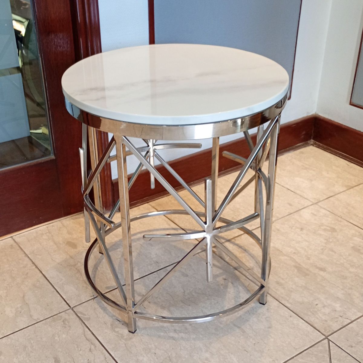 GENERICO - Mesa Lateral Fenix Plateado Blanco Estambul Design