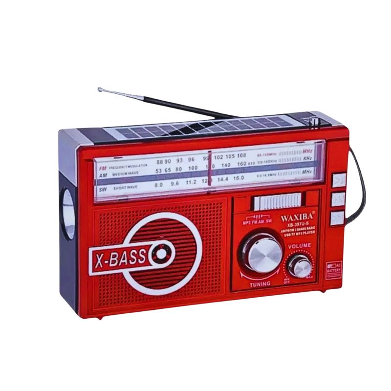 MOVI - Radio portátil recargable con carga solar y linterna