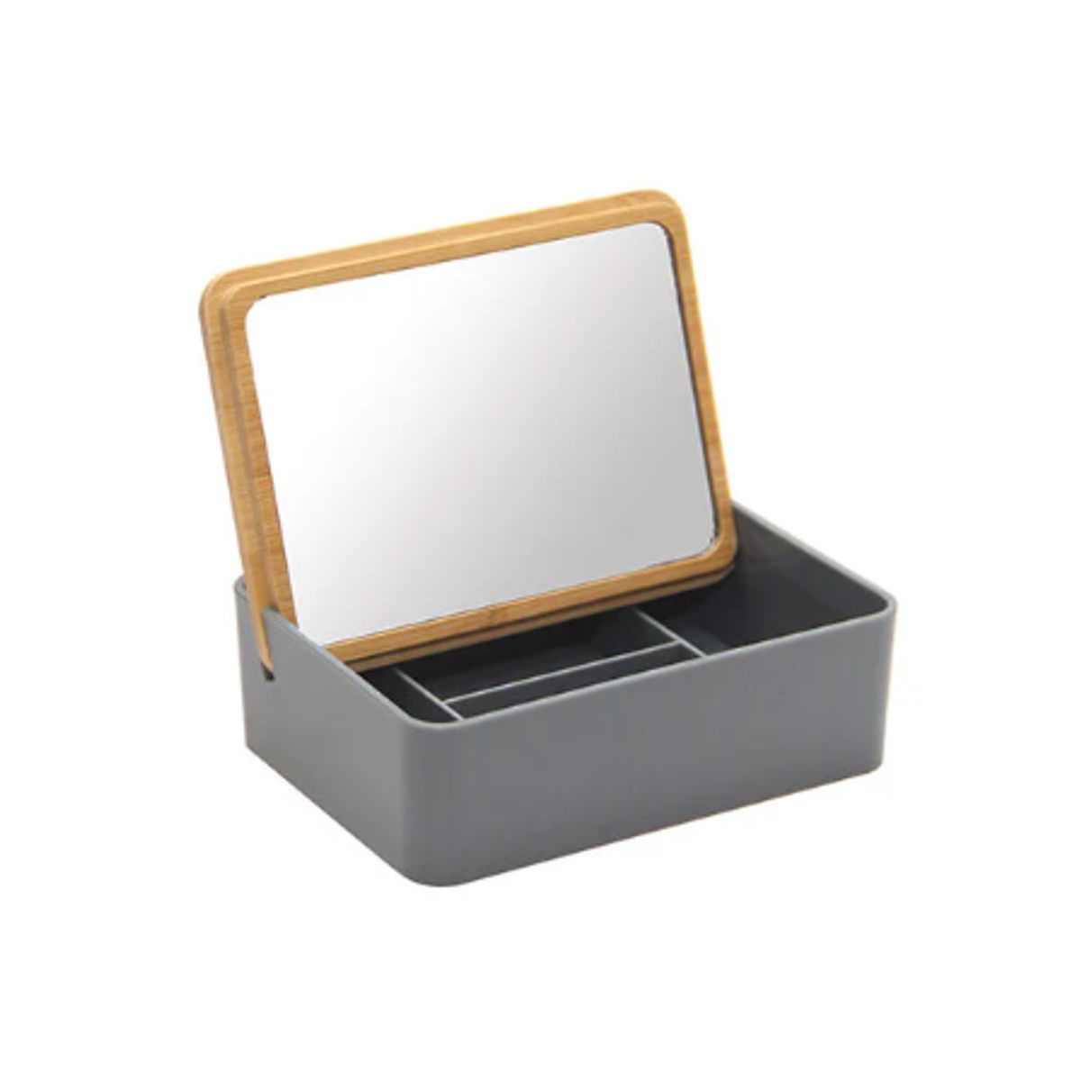 VGO - Espejo de mesa plastico con alhajero Gris VGO