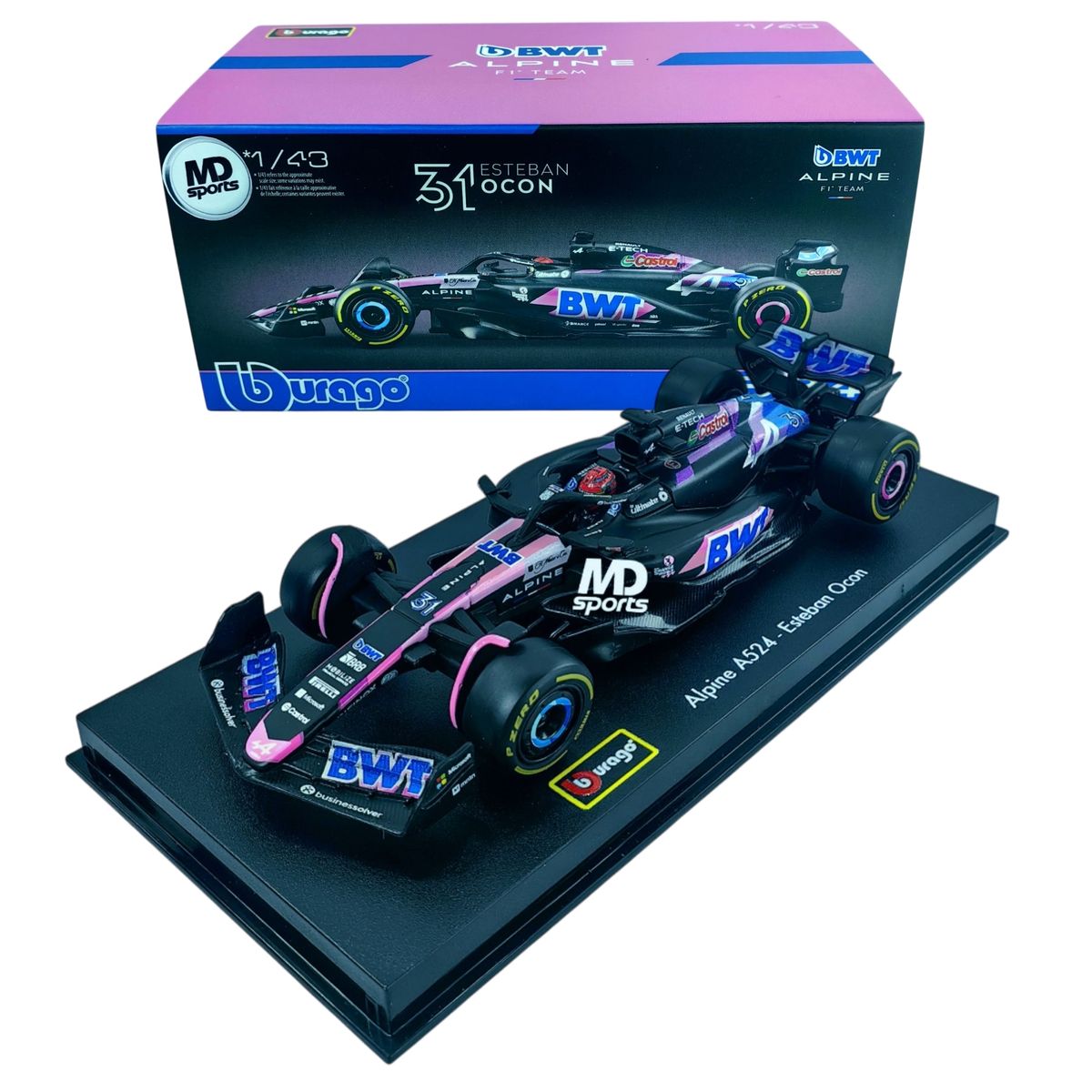 BBURAGO - Auto F1 Alpine A524 2024 #31 Esteban Ocon Caja Acrilica 1:43