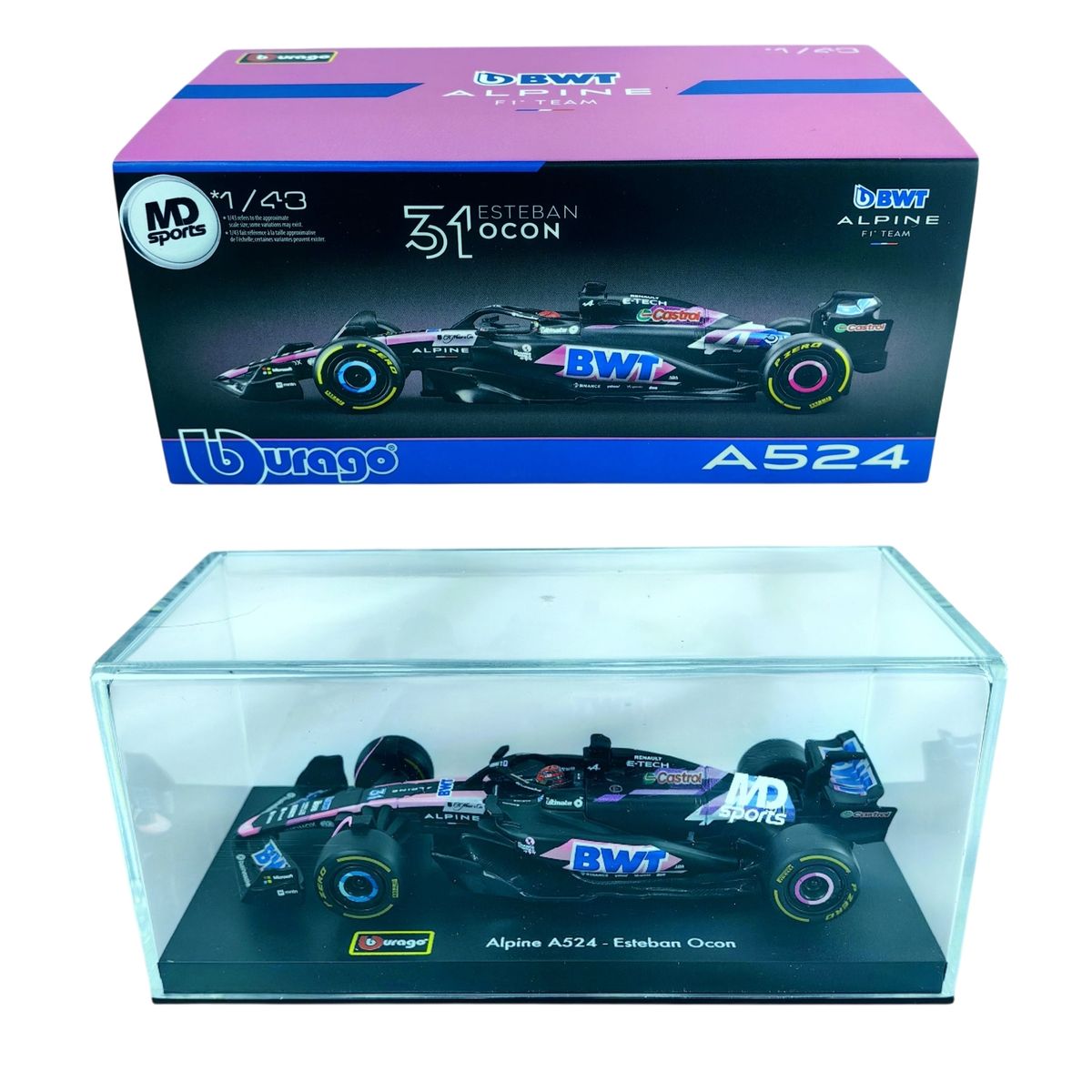 BBURAGO - Auto F1 Alpine A524 2024 #31 Esteban Ocon Caja Acrilica 1:43