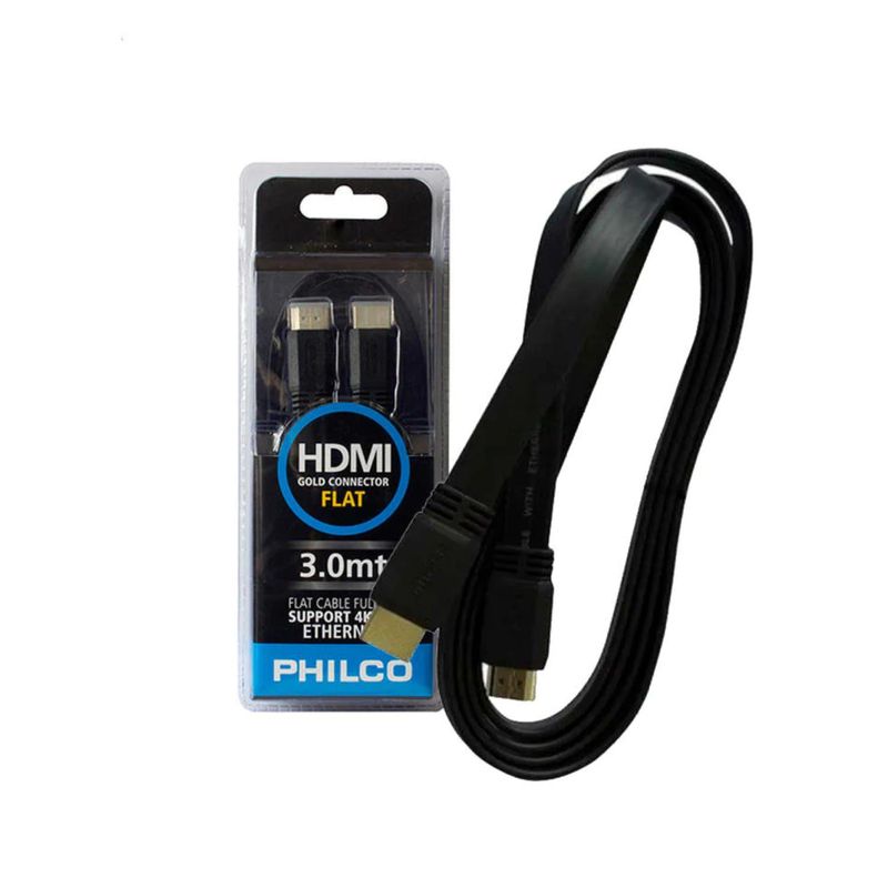 PHILCO - Cable HDMI HD 4K 3Mts Tipo Flat Negro Philco