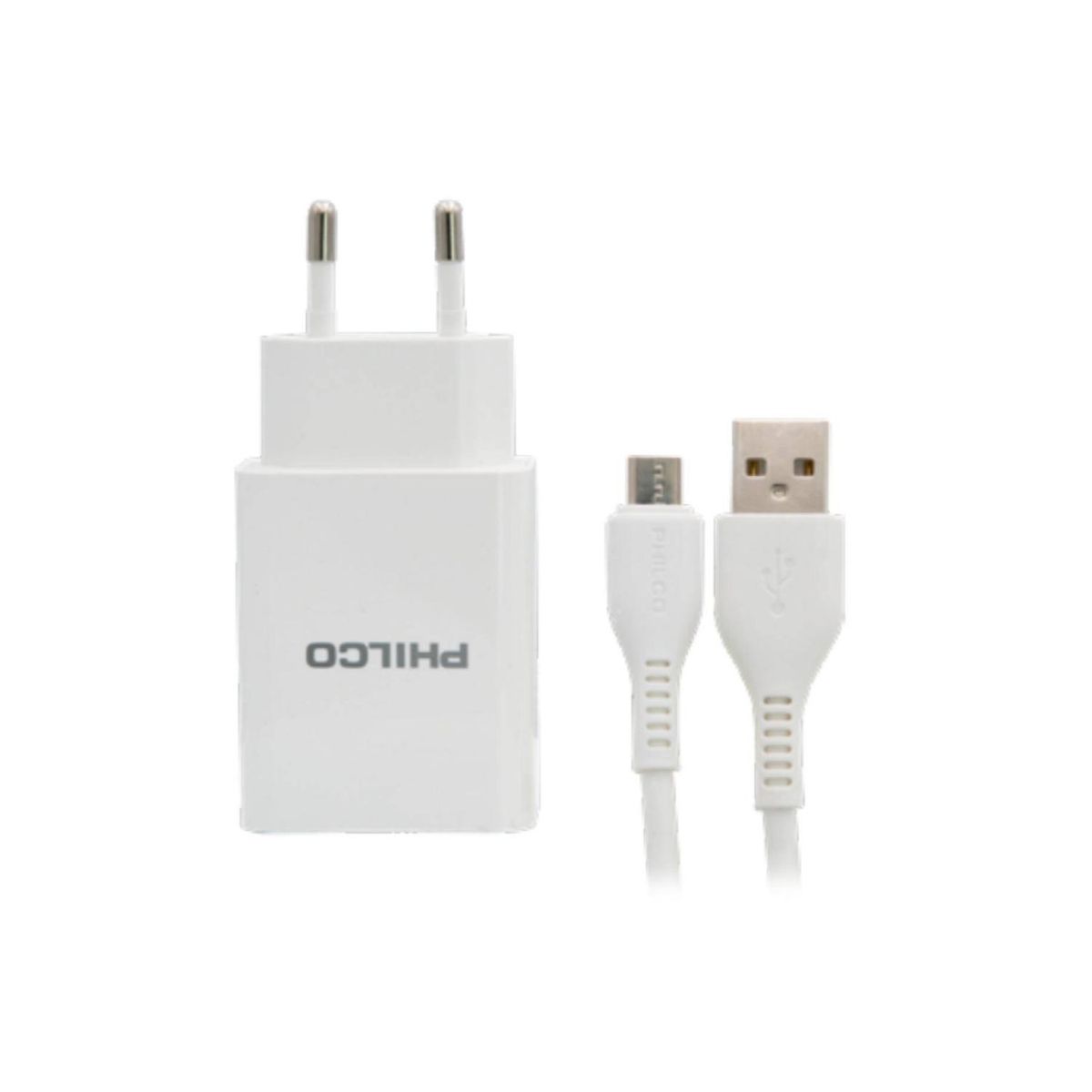 PHILCO - Cargador De Pared 2 USB 2.1A Cable Micro USB Blanco Philco