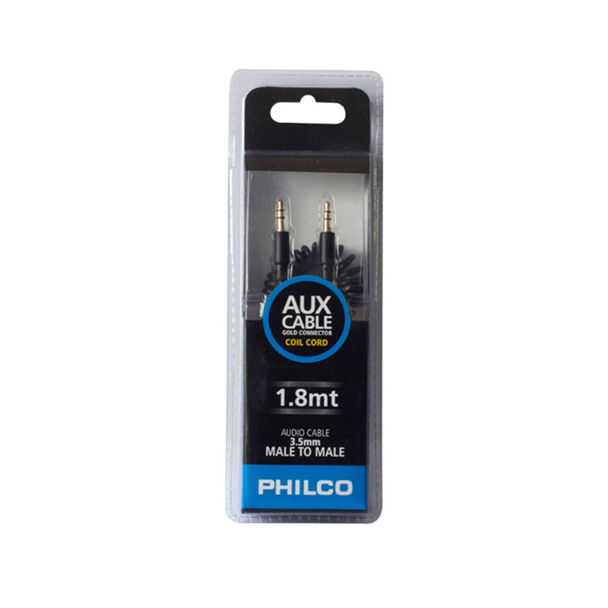 PHILCO - Cable Auxiliar Audio Jack 3.5 Trenzado 1.8Mts Negro Philco