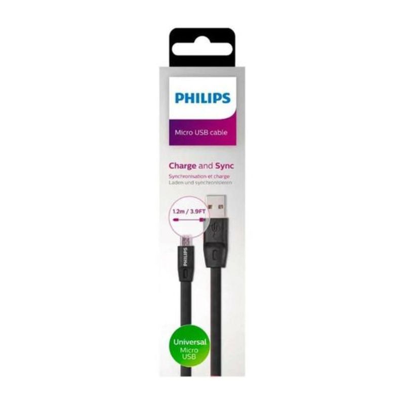 PHILIPS - Cable USB A Micro USB 12Mts Flat Negro 2518C Philips