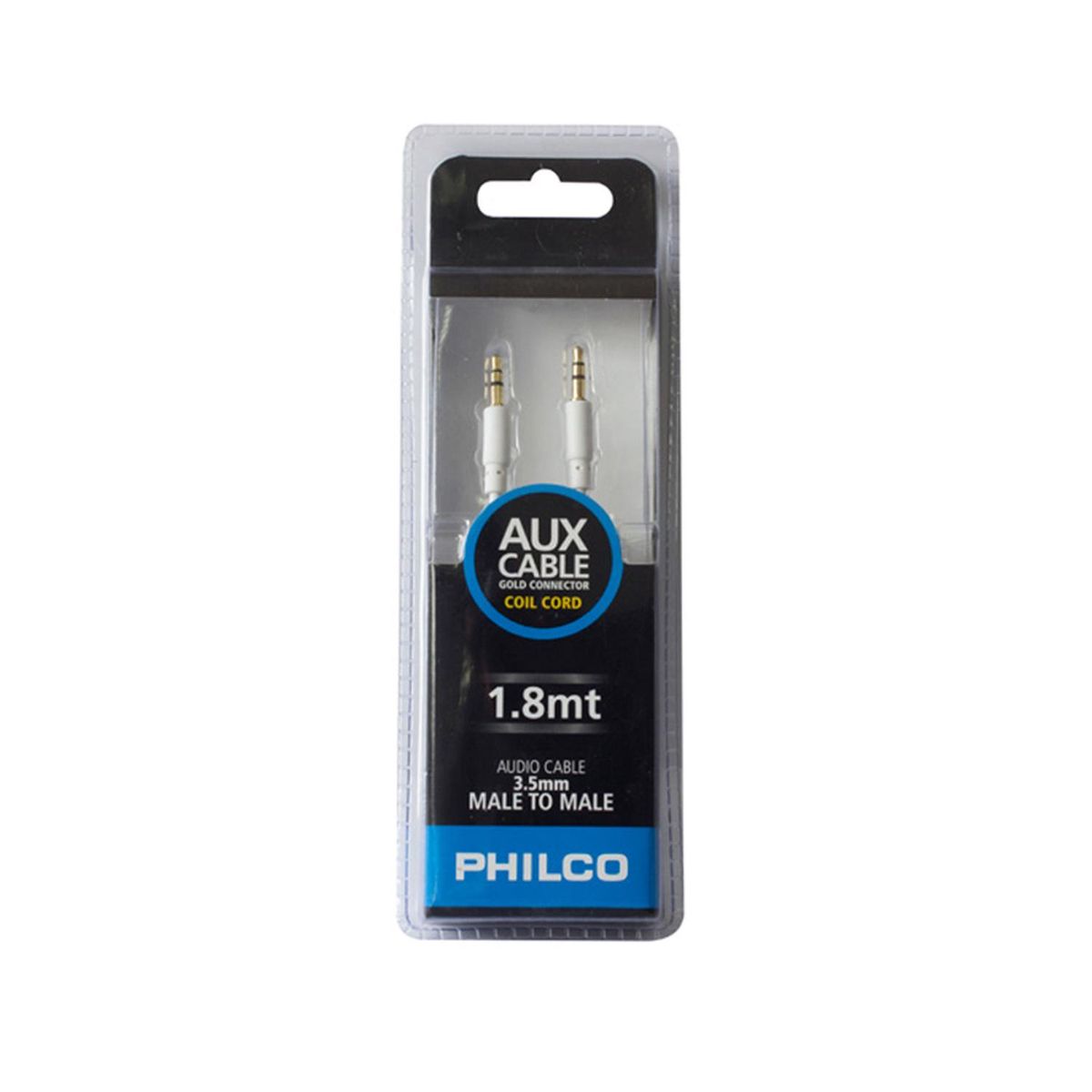 PHILCO - Cable Auxiliar Audio Jack 3.5 Trenzado 1.8Mts Blanco Philco