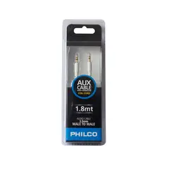 PHILCO - Cable Auxiliar Audio Jack 3.5 Trenzado 1.8Mts Blanco