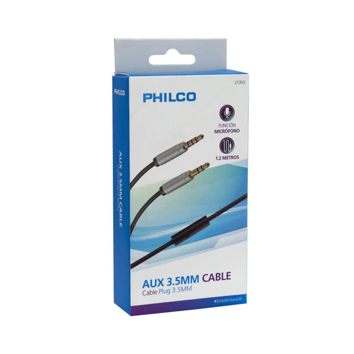 PHILCO - Cable Auxiliar De Audio Con Microfono Jack 3.5 A Jack 3.5 Philco
