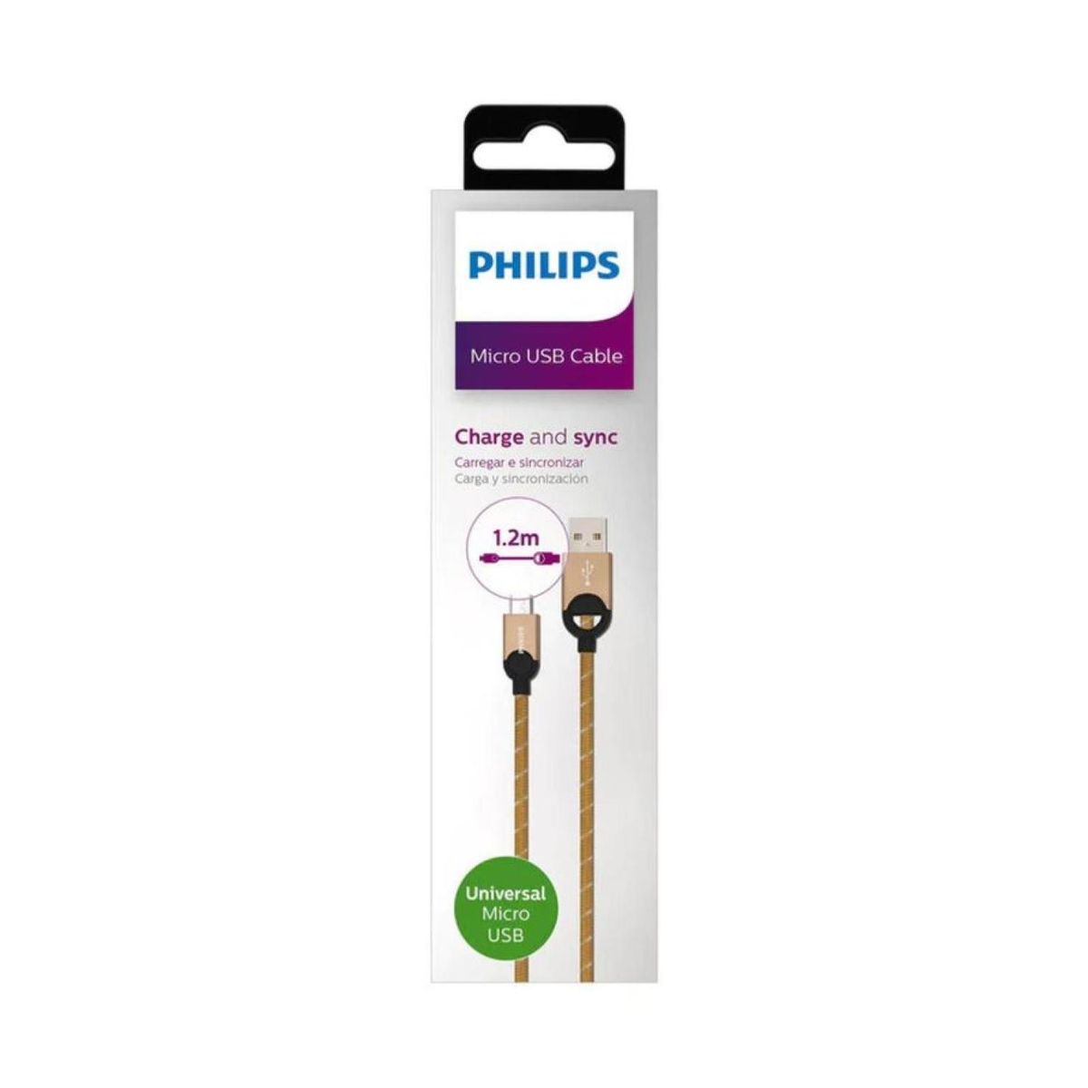 PHILIPS - Cable USB A Micro USB Trenzado Dorado 12Mts LC2618G Philips
