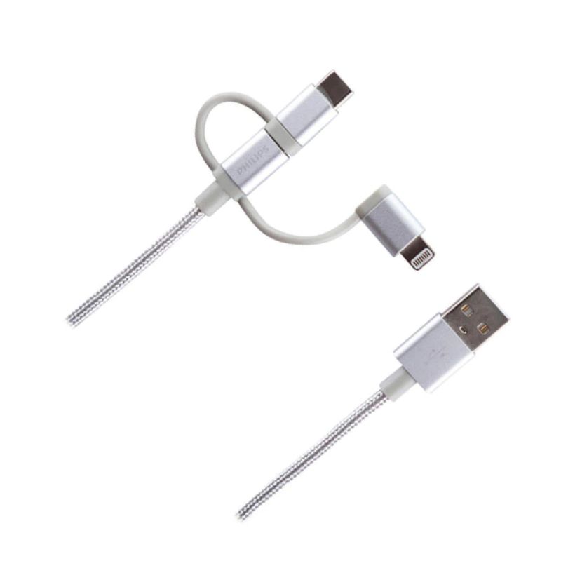 PHILIPS - Cable USB 3 En 1 Mricro USB Tipo C Lightning 0.8M Philips