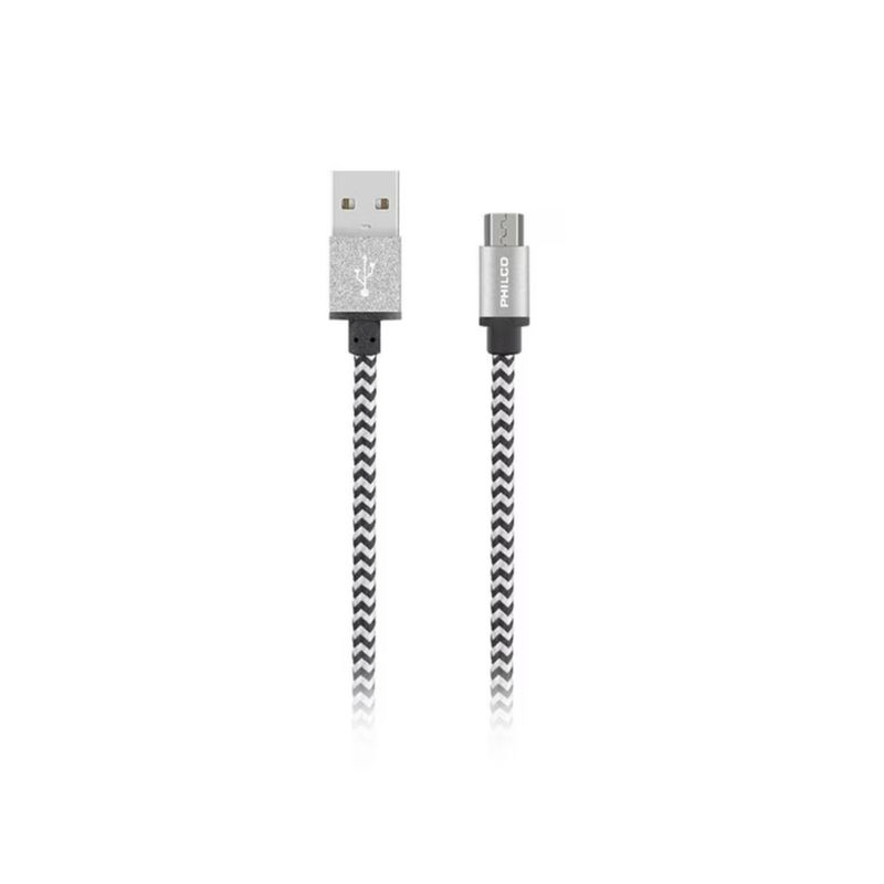 PHILCO - Cable De Carga Rapida USB A Micro USB Trenzado Gris Philco