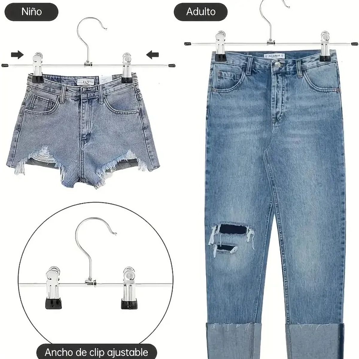 TNAKIEX - Gancho Para Ropa Pantalon De Metal Cromado Con Pinzas 30pzas