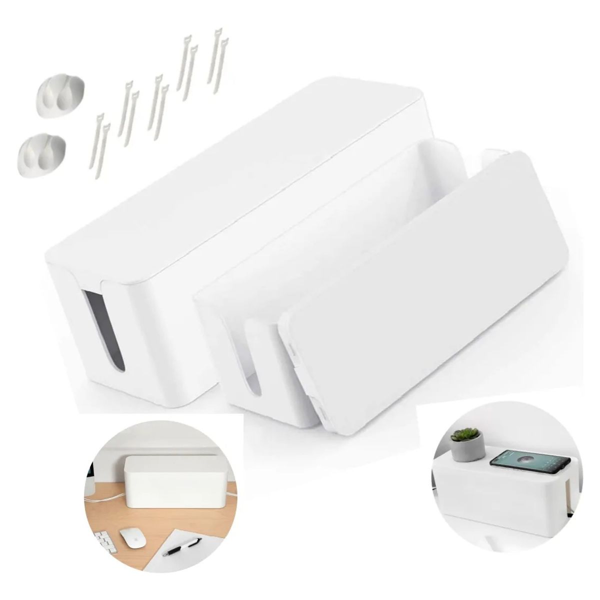 KUANGYE - 2 Pcs Caja Organizadora De Cables Blanco Escritorio