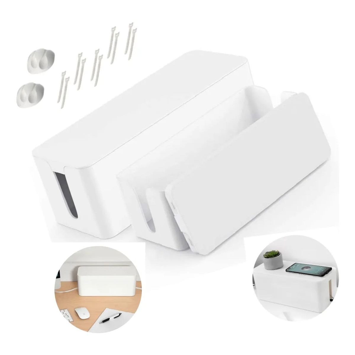 KUANGYE - 2 Pcs Caja Organizadora De Cables Blanco Escritorio