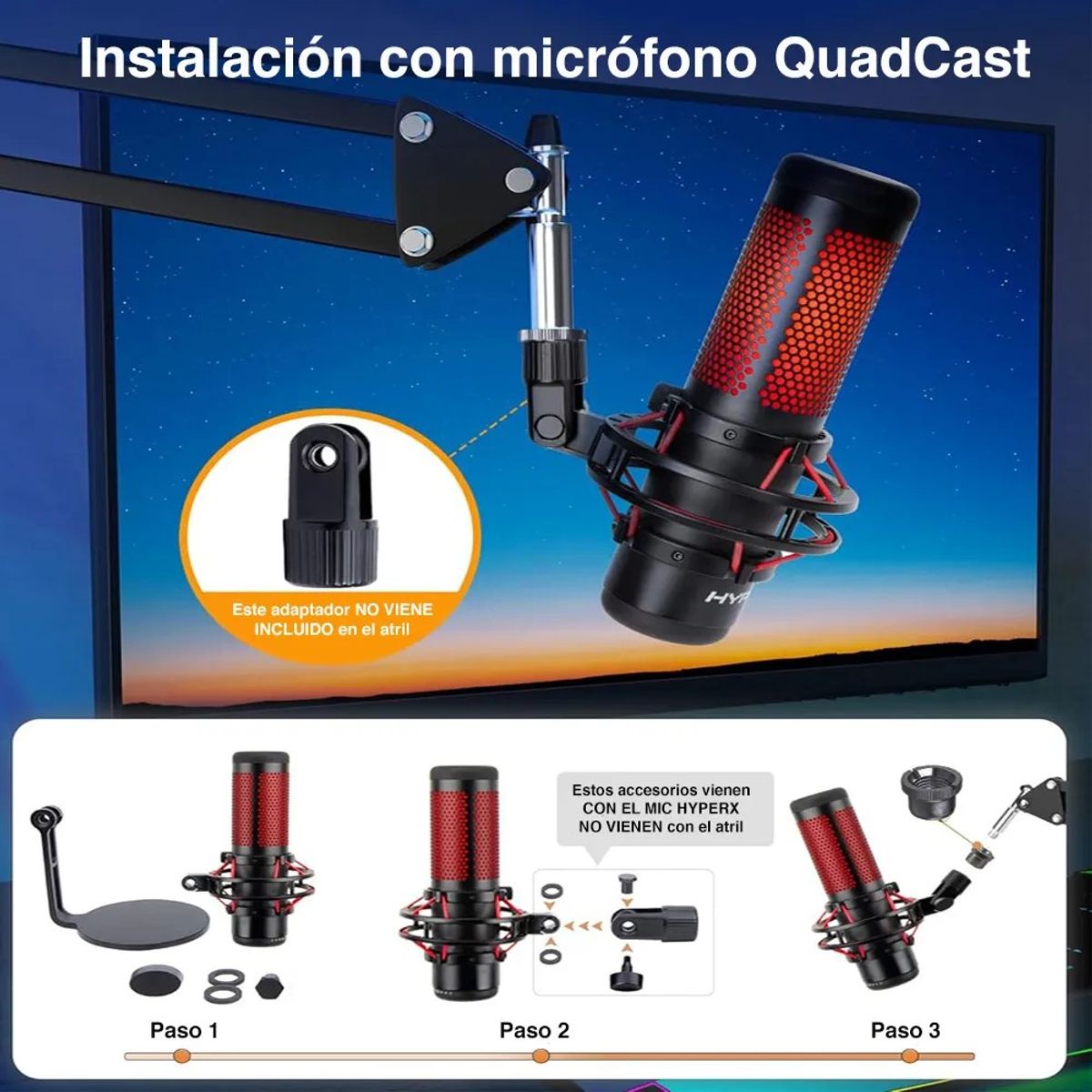 KUANGYE - Micrófono Brazo Para Hyperx Quadcast Solocast Blue Yeti